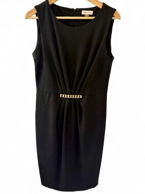 calvin klein black dress gold zipper Collection | Dresses | Calvin Klein Sheath With Buttons Back And Front Belt quarter sleeves Sheath Dress Calvin Klein Gold